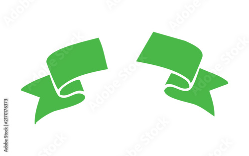 Two green curved ribbon banners, isolated on white background