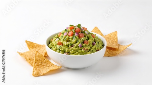 A bowl of fresh guacamole served with crispy tortilla chips.
