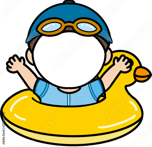 Fotografie cute child riding a duck flat, face swap