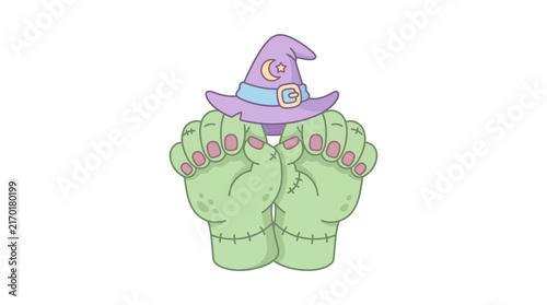 Cartoon Monster Hands Wearing A Witch Hat Illustration