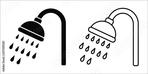 Modern shower head icon vector symbol, contemporary bathroom fixture, water spray and personal hygiene concept, clean home interior illustration design