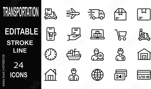 Logistics and Transportation Services Line Icon Set for Digital Delivery Platforms