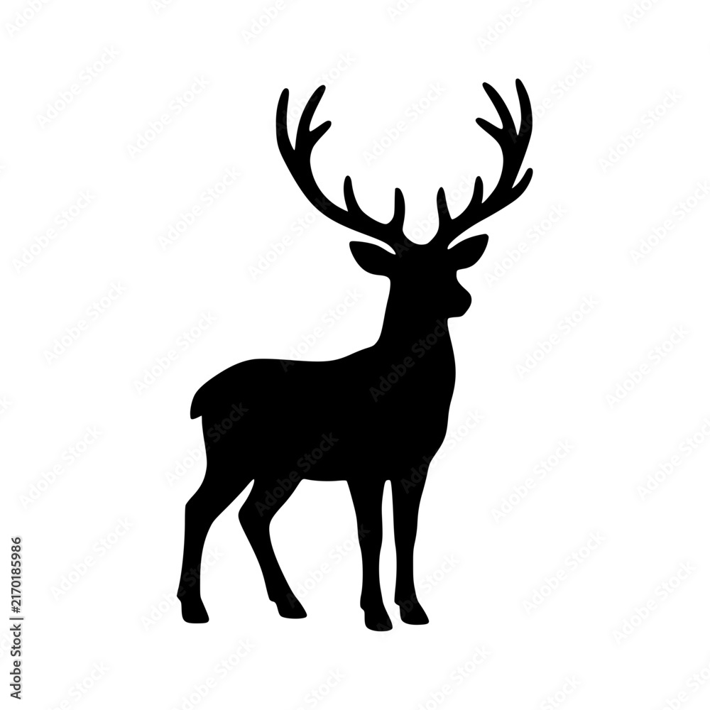 Obraz premium Standing deer silhouette vector illustration