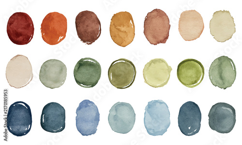 Hand painted watercolor circle vector graphic swatches on transparent background