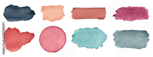 Vector set of various watercolor paint strokes and circular blobs in earthy tones