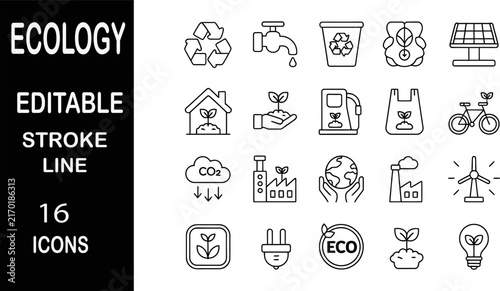 Ecology and Environmental Protection Icons with Renewable Energy Symbols