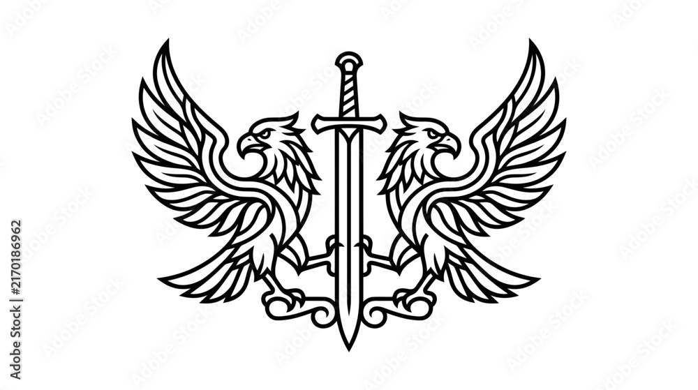 Fototapeta premium Heraldic Emblem of Two Eagles and Sword