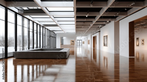 Modern Art Gallery Interior with Natural Light and Minimalist Design