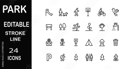 Park and outdoor recreation thin line icons set