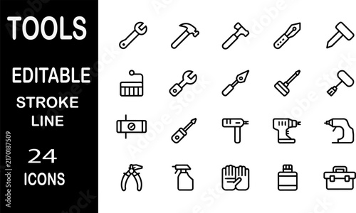 Editable Stroke Line Icons of Various Tools