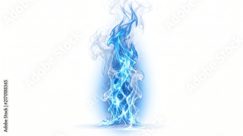 Blue Abstract Flame Energy Isolated on White Background.