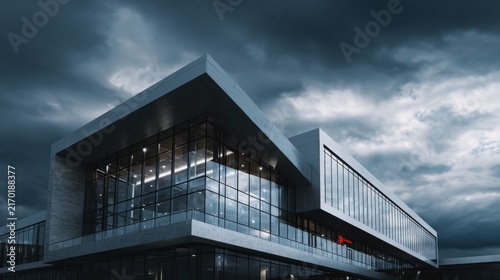 Modern Architectural Structure Under Dramatic Cloudy Sky