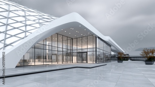 Modern Architectural Structure with Glass Facade and Unique Design