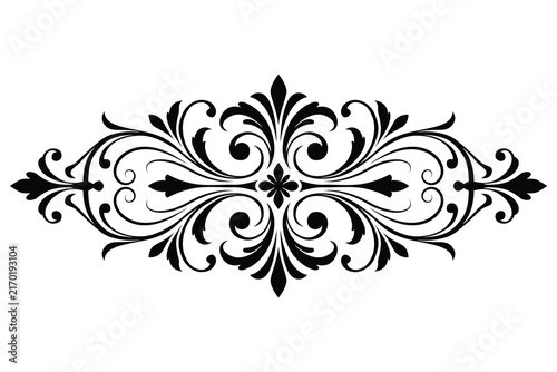 Abstract Floral Ornament with Elegant Black and White Flowers, Leaves, Swirls and Vintage Baroque Decorative Vector Design for Frame, Border, Tattoo and Ornate Art 