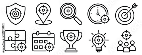 Target goal icon set line style bullseye collection for business strategy aiming achievement and success graphic