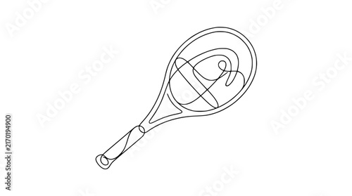 Single Line Drawing Tennis Racket with Ball Isolated Vector Art