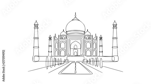 Taj Mahal single line drawing isolated architectural illustration India monument landmark white background