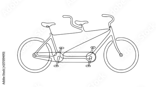 Tandem Bicycle Line Art Isolated on Transparent Background Two Person Cycling
