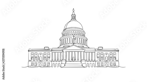 United States Capitol Building Line Art Drawing Isolated on Transparent Background