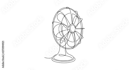 Vintage fan illustration continuous line art retro appliance isolated on transparent background
