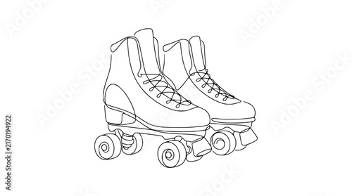 Vintage Roller Skates Line Drawing Isolated on Transparent Background