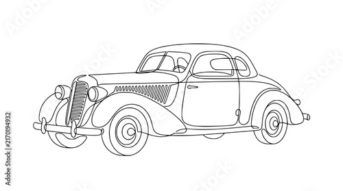 Vintage Car Line Drawing Isolated on White Background Classic Automobile Art