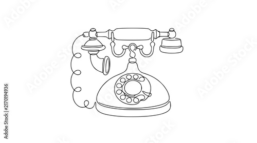 Vintage Rotary Telephone Line Art Isolated Cut Out