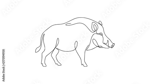 Wild Boar One Line Drawing Isolated on Transparent Background