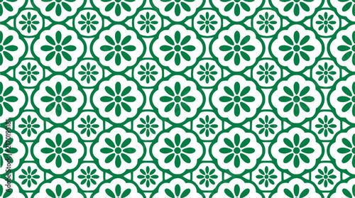 Seamless green floral geometric pattern vector art repeating flower motif on transparent background
