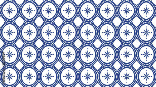 Seamless Nautical Star Compass Pattern Blue and White Geometric Design