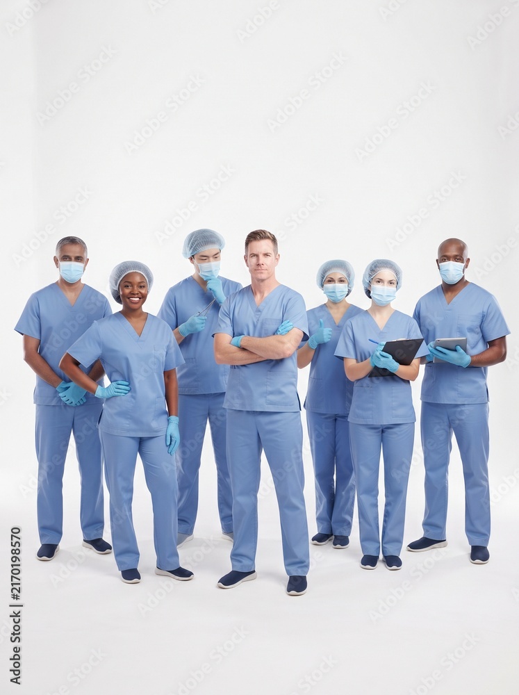 Fototapeta premium Professional Surgical Team on White Background