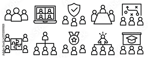 Team group icon set line style people community collection for business network and partnership graphic