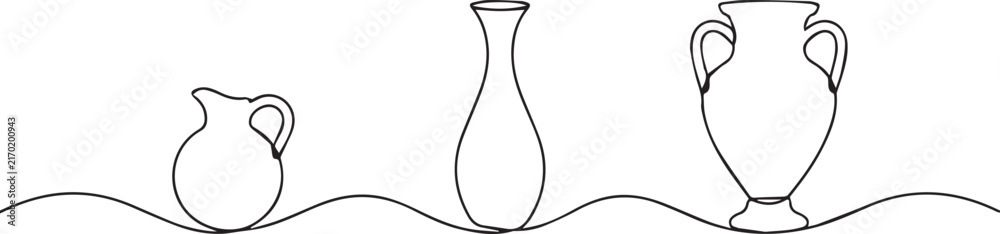 Fototapeta premium Minimalist ceramic pots and vases collection continuous line drawing