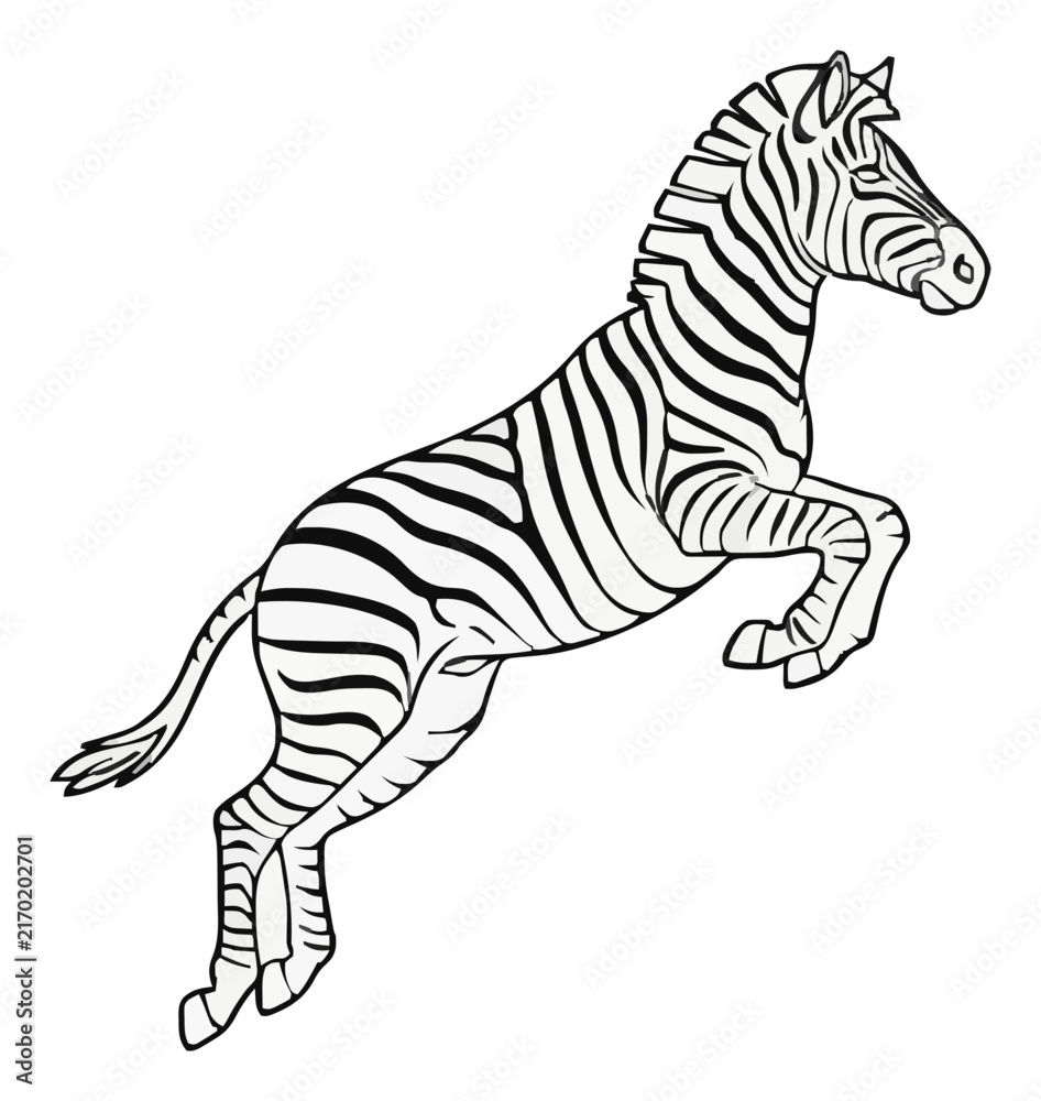 Naklejka premium Jumping plains zebra side view continuous line art v.... Generative AI