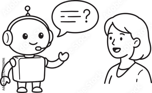 Cute robot talking with a woman illustration