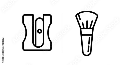 Pencil sharpener and makeup brush outline icon set illustration with sharpener