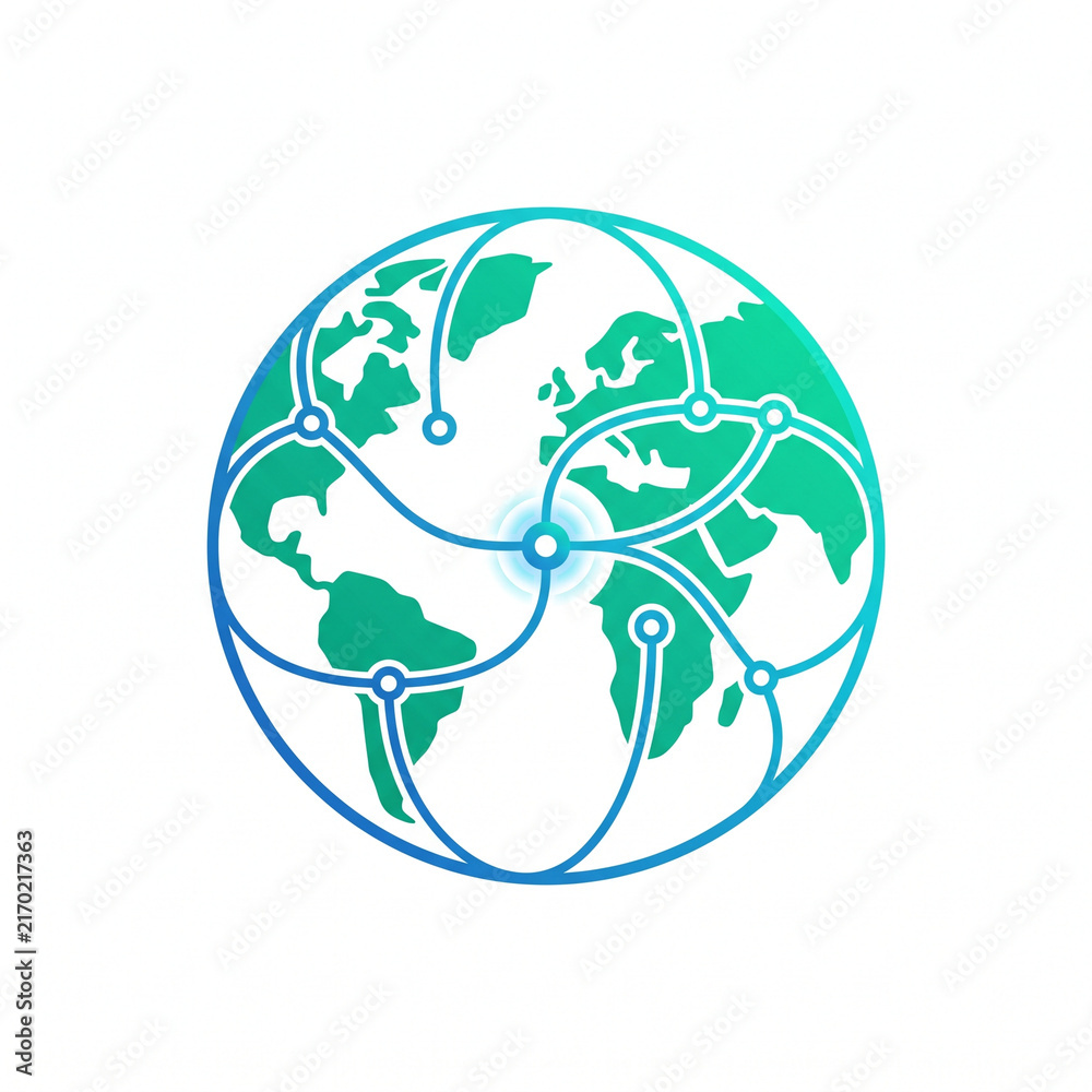 Obraz premium Abstract Global Network Connection Icon with Earth Globe and Interconnected Nodes representing Worldwide Communication and Technology