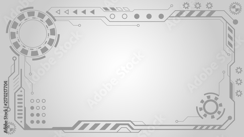 Futuristic white HUD interface frame background with top left circular tech element and copy space