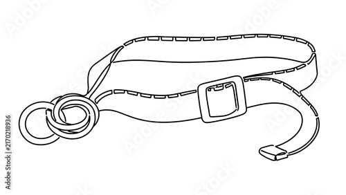 Dog leash with ring and buckle white background.