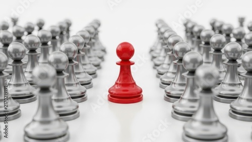 Red pawn standing out amongst gray peers