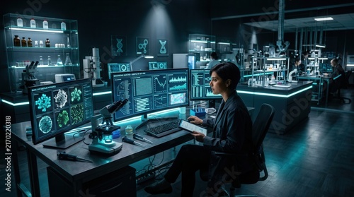 Innovative Scientist Analyzing Complex Data In A Modern High-Tech Laboratory Environment