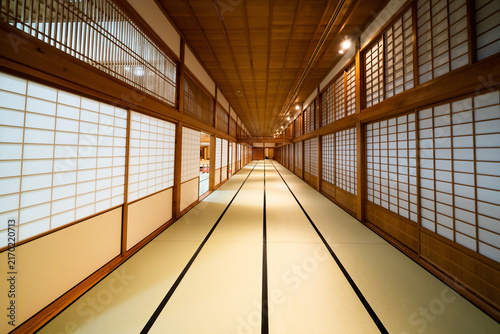Konstfotografi Traditional tatami room with sliding doors and symmetrical interior at Saga, Jap