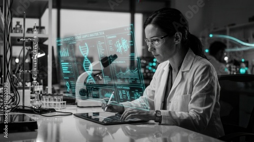 Innovative Scientist Analyzing Future Genetic Data In A High-Tech Laboratory