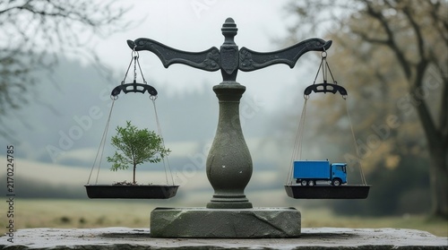 Stone Balance Scale Nature and Industry Environmental Concept