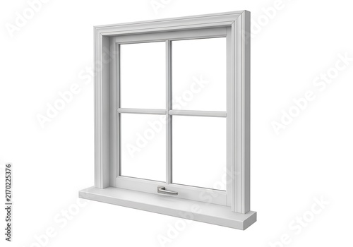 White window frame with glass panes and a latch for home design