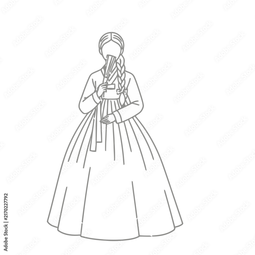 Fototapeta premium Woman in traditional Korean hanbok holding a fan
