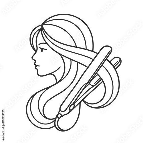 Woman's Profile with Hair Straightener
