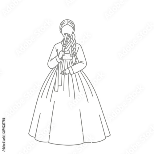 Woman in traditional Korean hanbok holding a fan
