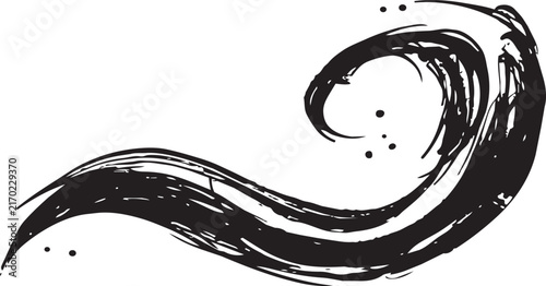 水の渦と渦巻く水流の和風水墨画イラスト