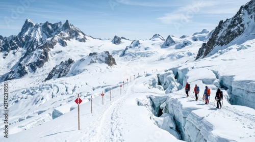 Alpine Glacier Trekking Expedition With Stunning Mountain Vistas Adventure Tourism On Icy Terrain